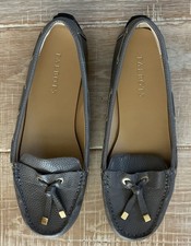 Talbots Easton Grommet Moccasins 7.5 M Grey Pebbled Leather Slip On 109 New
