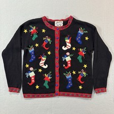 VTG 90s Heirloom Collectibles Sweater Small Cardigan Christmas Cottage Jingle