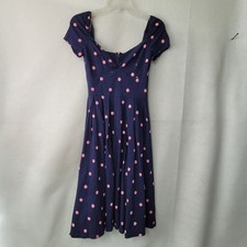 Unique Vintage Dress Womens S/4 Blue Polka Dot Trad Wife 50s Party Retro Pin Up