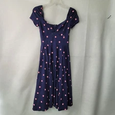 Unique Vintage Dress Womens S/4 Blue Polka Dot Trad Wife 50s Party Retro Pin Up