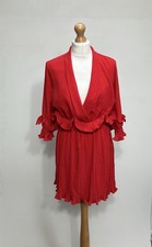 Pretty Little Thing Pleated Skater Dress Size UK 10 Red Ruffle Grill Event Party