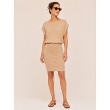 Banana Republic Womens Splash Sweater Dress XS Minimalist Tan Midi Sheath