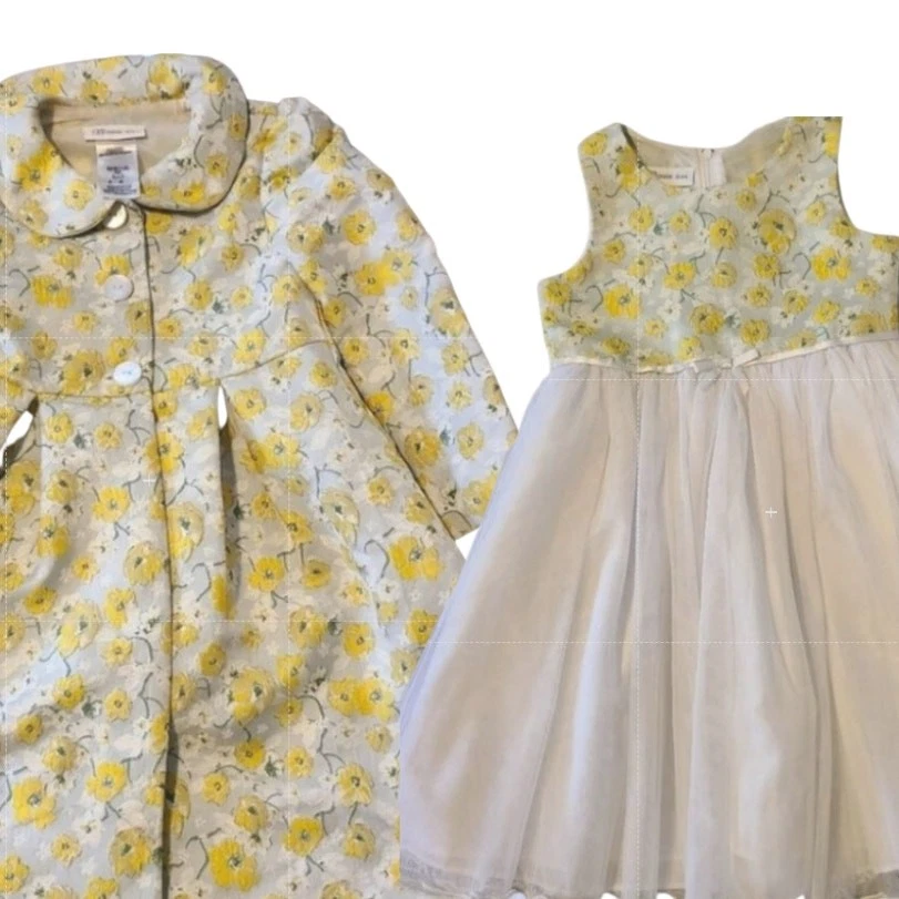 Bonnie Jean Girls Yellow Daisy Coat & Dress Set Floral Brocade Size 6Y - Image 2 of 4