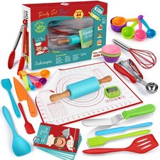 44Pcs Kids Cooking Baking Set for Real Cooking, Kids Safe Knife Cooking T...