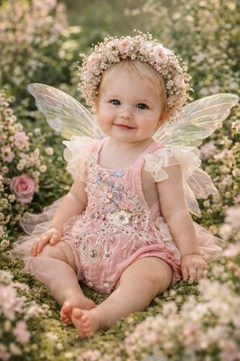 Baby Girl Pink Floral Embroidered Romper Fairy Garden  Cottagecore 2T