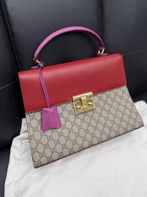 Gucci GG Supreme Handbag Shoulder Bag Padlock Purse Beige Red Pink