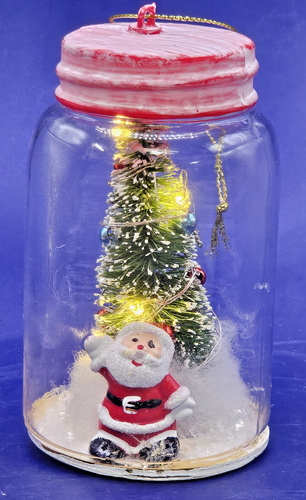 Adorno de tarro de Santa Masón iluminado escena árbol de Navidad funciona con pilas 4" - Imagen 6 de 10
