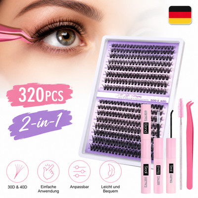 Wimpern Extensions 320Pcs 30D+40D 9-16mm D Curl Cluster Lashes Set Und Seal DE