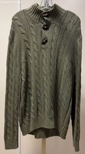 Vintage Polo by Ralph Lauren Men's Size XL Green Cable Knit Silk Toggle Sweater