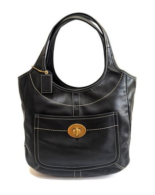 NICE Coach Ergo Black Leather Multicolor Legacy LG Travel Tote Bag