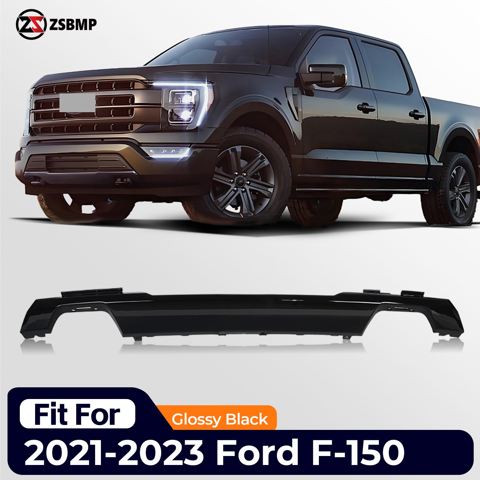 Front Bumper Lower Molding Trim Valance For 2021 22 2023 Ford F-150 Glossy Black