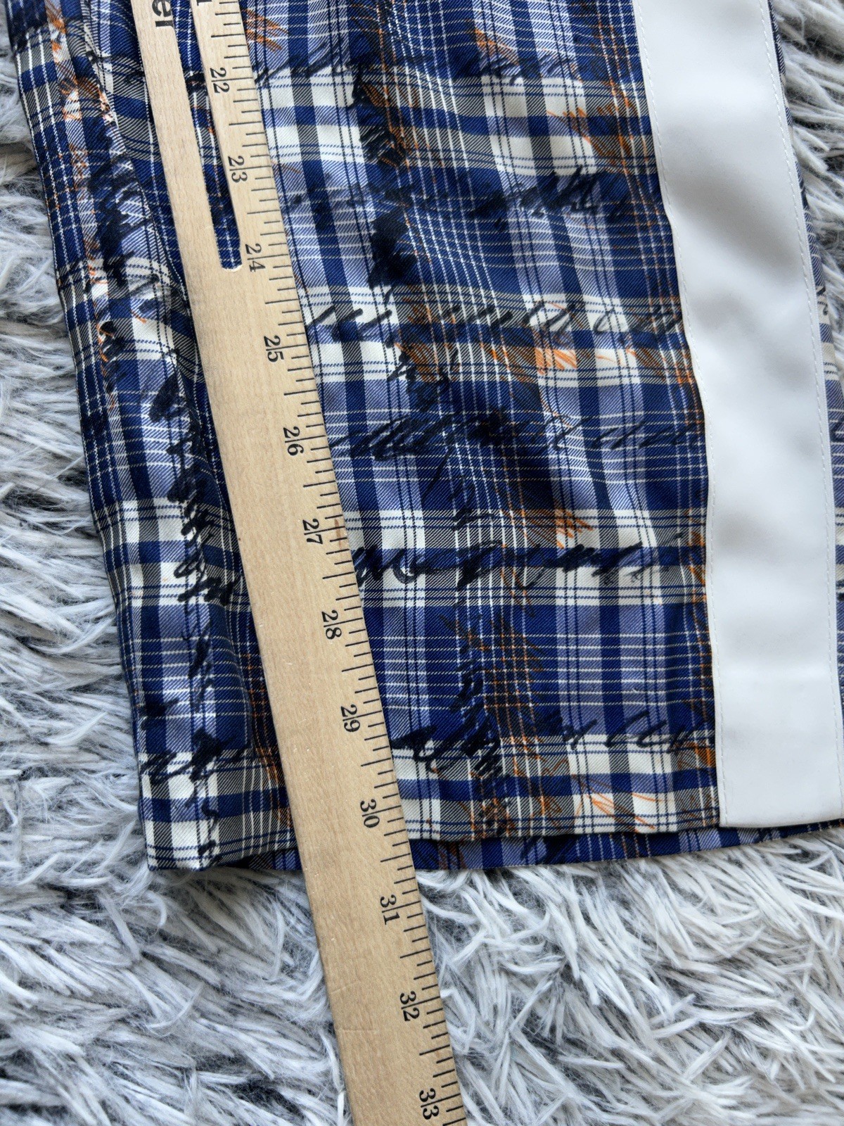 Burberry Pants Womens 6 Blue Silk Scribble Stripe Check Sideline Canvas Trousers