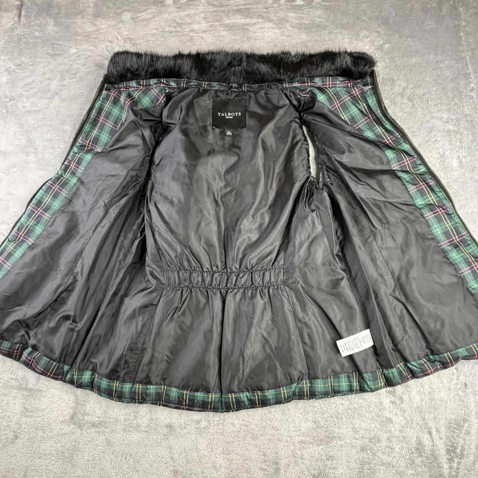 Talbots Vest Womens Medium Petite Plaid Quilted Down Puffer Faux Fur Collar - Image 3 of 4