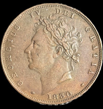 1830 Great Britain Farthing George IV Bare Head Britannia Copper Last Year (#17)