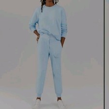 Something Navy Women's Button-Waist Jacket  Sweatpants Set Size XS Light Blue