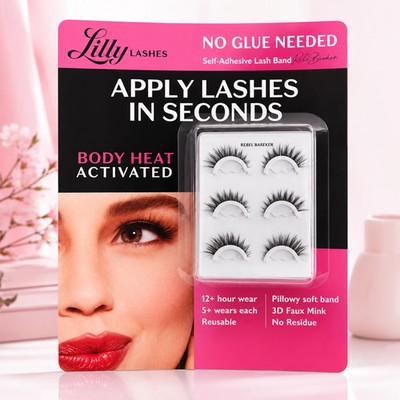  3D Faux Mink Lilly Lashes No Glue Needed Body Heat Activated Reusable