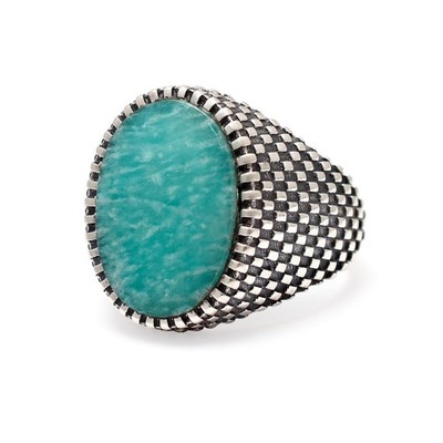 Sterling Silver-925 Beautiful Gemstone-Amazonite Unique Light Weight Men's Ring