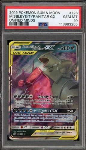 Pokemon Mega Sableye & Tyranitar GX Unified Minds Holo Ultra Rare #126 PSA 10