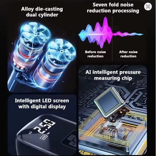 Bomba de aire portátil para automóvil Bomba infladora de neumáticos eléctrica inalámbrica inteligente digital D Foto 4 de 4