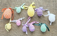Lot Of 10 Vintage Crocheted Easter Eggs Over Plastic Eggs Ornaments Bowl Fillers