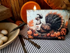 ADORABLE FOLK  PRIMITIVE VINTAGE STYLE FALL THANKSGIVING TURKEY CHEF COOK SIGN