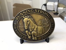 Vintage 11th Anniv "Running Strong For American Indian Youth" Brass Belt Buckle