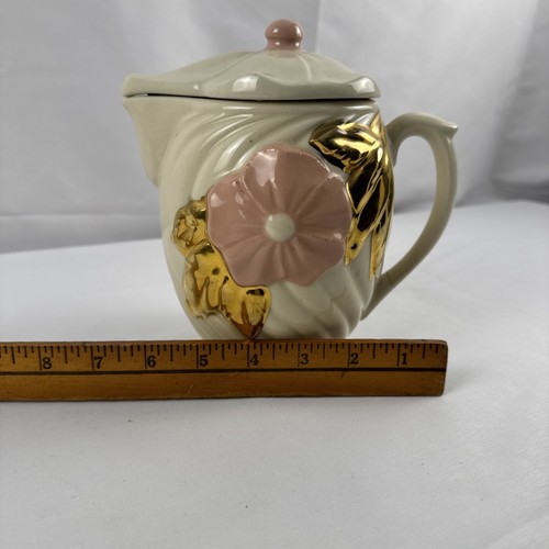 Vintage 1940s USA AMERICAN BISQUE Pottery Pitcher Pink & Gold With Lid Rare - Picture 10 of 10
