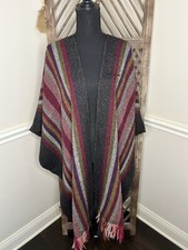 Peruvian Connection Poncho Shawl Alpaca Striped Gray I2 