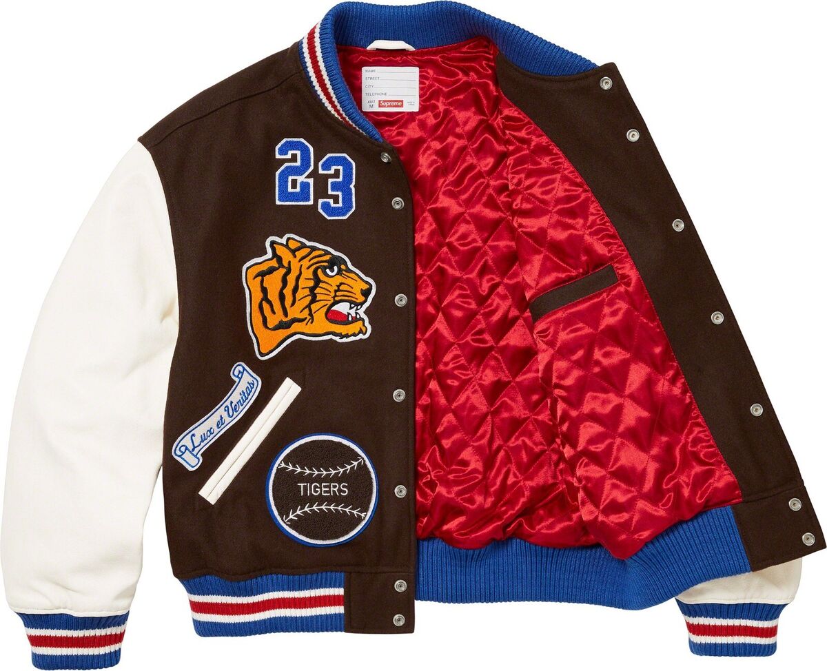 Supreme Tiger Varsity Jacket 2023 Black Brown Orange 3colors Supreme Tiger Varsity Jacket 2023 Black Brown Orange 3colors
