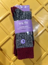 TruFit Crew Socks 2 Pair SUPER SOFT FASHION FITS SHOE 4-10