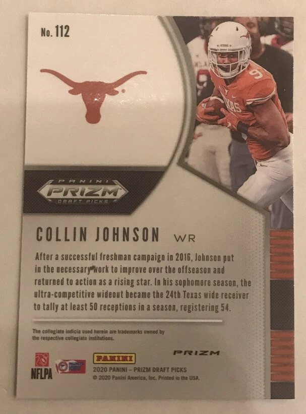 COLLIN JOHNSON RC 2020 PANINI PRIZM DRAFT PICKS PINK PULSAR ROOKIE RC #112 - Image 2 of 2