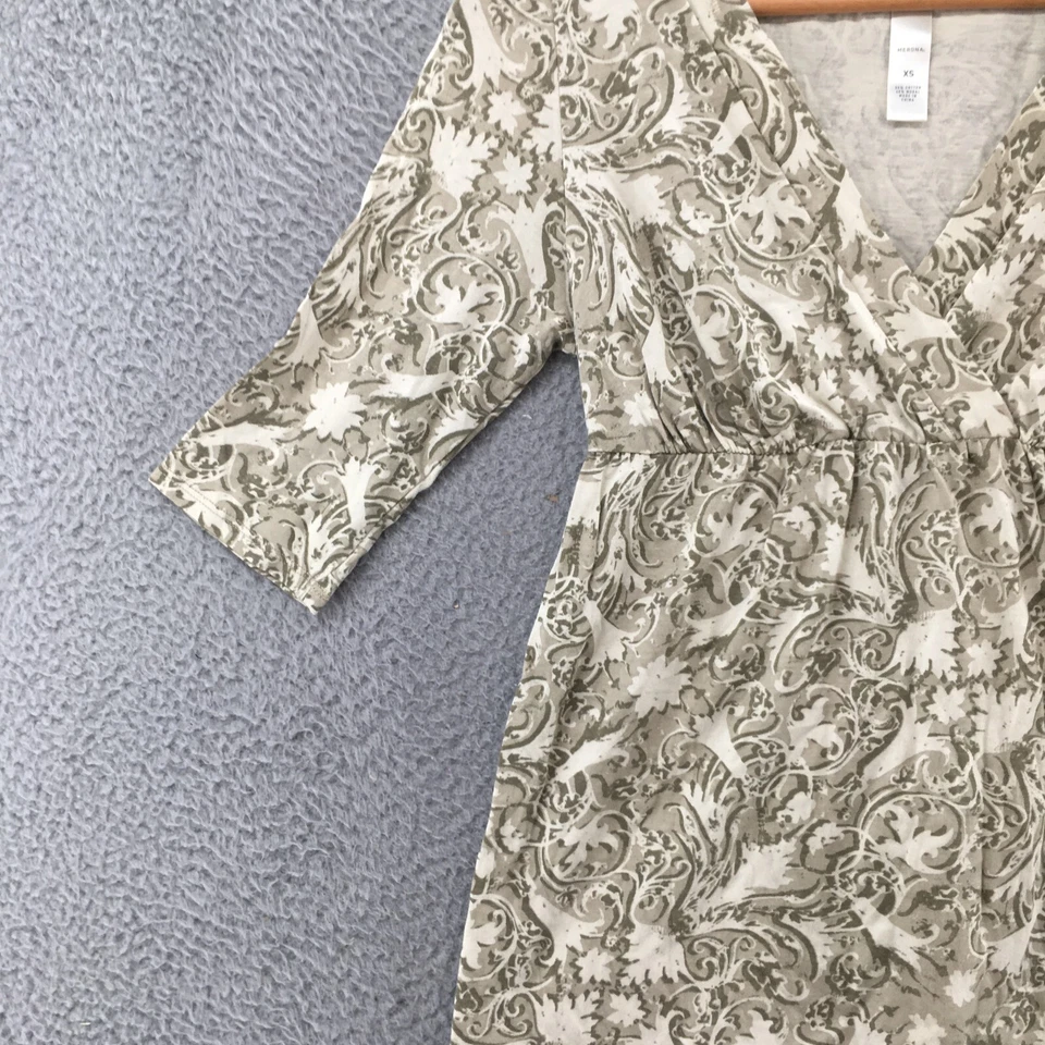 Блузка Merona топ женщин XS зеленый хлопок смесь пейсли печать v-образным вырезом 3/4 рукав - Изображение 3 из 4