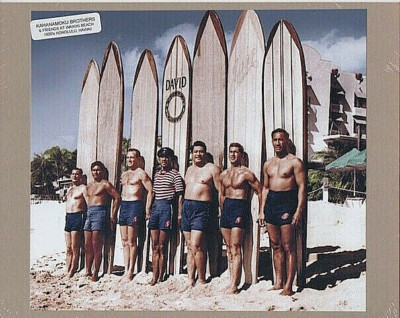 KAHANAMOKU FRIENDS/BROTHERS 1927? WAIKIKI HAND COLORED FOTO ON 8X10'' MAT BOARD 