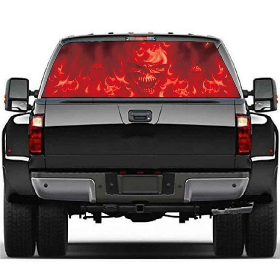 DIY Skull Sticker Decal Red Flood Flame For Car Pickup Rear Window 58" X 18" Foto 3 de 4