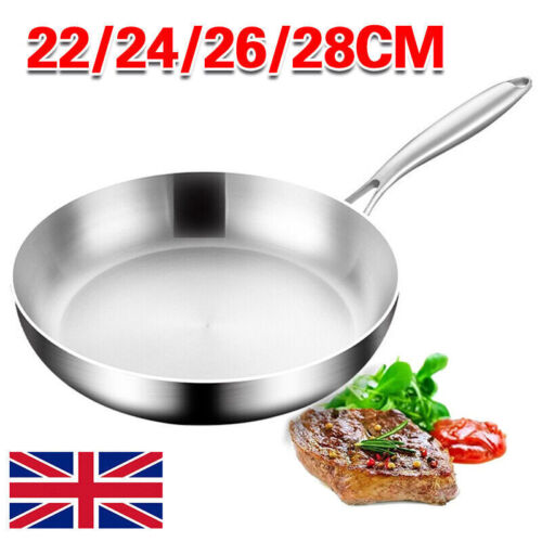 22/24/26/28CM 304 Stainless Steel Pan 5 Ply Steel Food Grade Non-Stick Pans - Picture 5 of 19