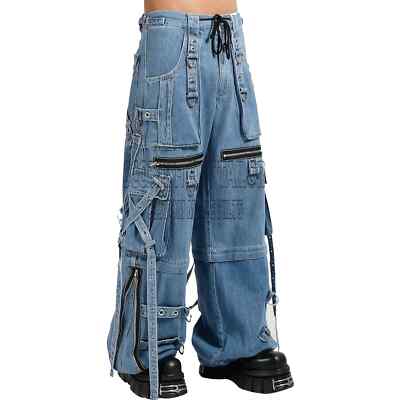 X Strap Denim Pants, Punk Baggy Cargo Jeans With Straps