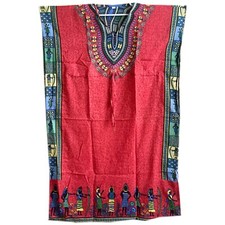 Long Kaftan Beach and Pool Cover Up Red African Print Relaxing Caftan L-52"