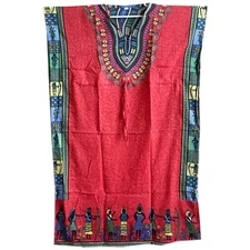 Long Kaftan Beach and Pool Cover Up Red African Print Relaxing Caftan L-52"