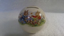 Vintage 1980's Royal Doulton "Bunnykins" Ceramic Round Bank, Pre-Owned, No Box