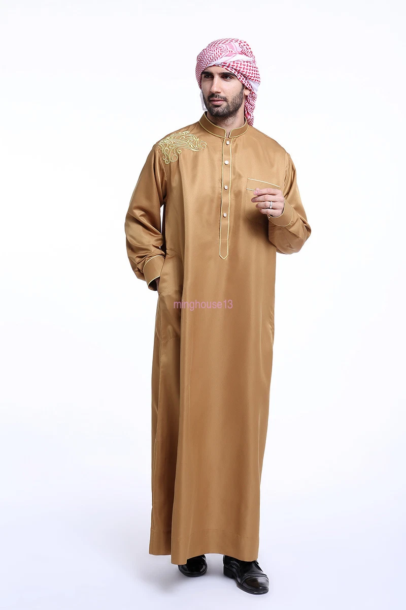 Muslim Mens Saudi Arab Thoub Thobe Long Maxi Kaftan Robe Islamic Abaya  Dishdasha