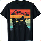 Galaxy Cat Shirt Spaceship Alien Cat Ufo Funny Black T-Shirt S-5Xl
