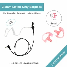 2x Listen-Only Acoustic Earpiece w/Ear Molds for Motorola/Kenwood Speaker Mic