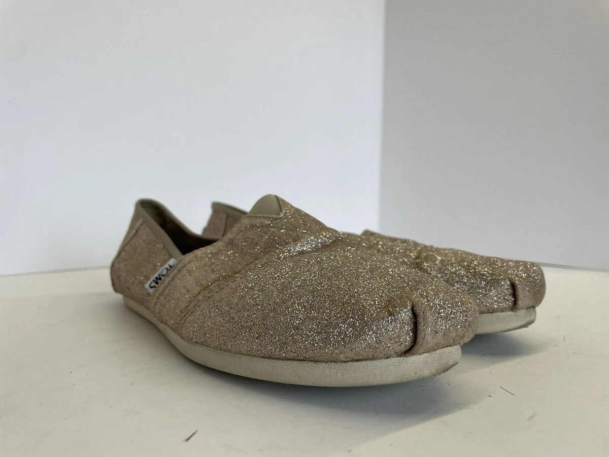 TOMS Women s Alpargata Champagne Glitter Slip On Shoes Size 8 M EUC