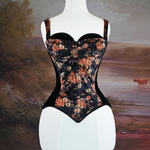 Velet Corset Fancy Bustier With Bra Waist Traine Lace Up Steel Boned Crop Tops