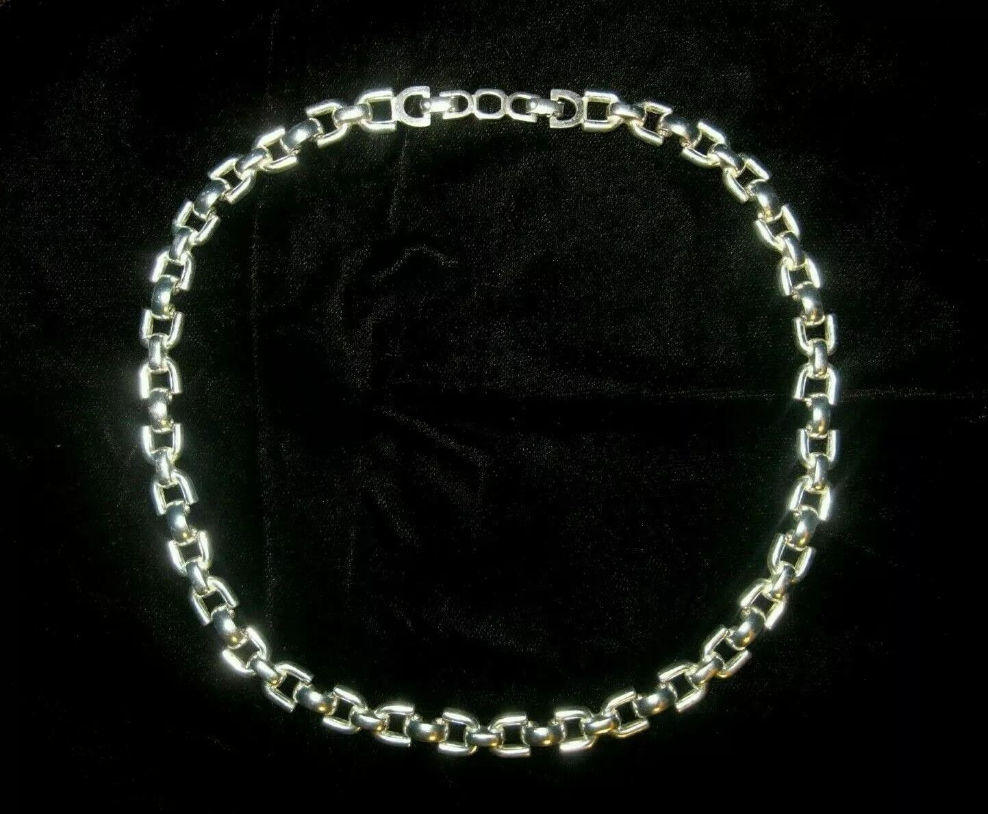 Rare Designer Signed Chr. Dior Sterling Silver Solid Panel Link Collar Necklace