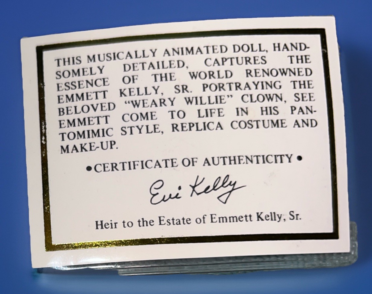 Emmett Kelly Sr. Animated Musical Animated Doll as “Weary Willie” by May Lei USA
