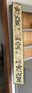 BELL PULL Unicorn In Captivity Needlepoint Vintage 50”x7” Metal Hardware
