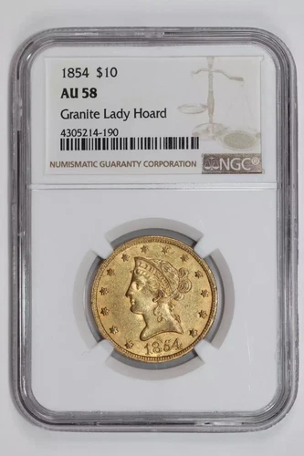 1854 $10 GOLD LIBERTY EAGLE NGC AU58 - ONLY 54,250 MINTED! TOUGH DATE!
