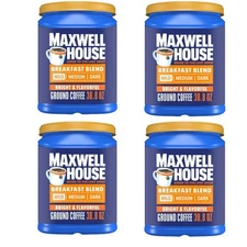 Maxwell House Breakfast Blend Ground Coffee, Mild Roast, 38.8 oz Canister –4Pack