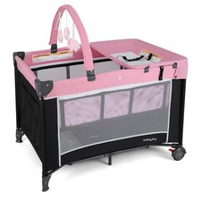3 in 1 Pack and Play with Toy Bar Diaper Changing Table with Safety Belt